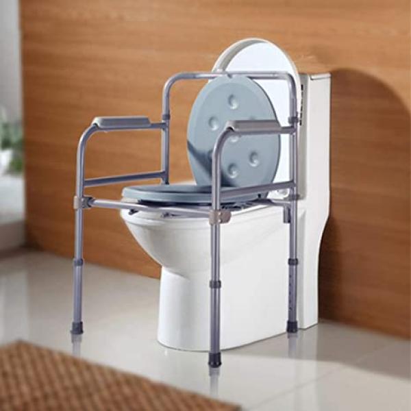كرسي حمام متنقل قابل للطي متعدد الاستخدامات لجانب السرير مع اطار امان من المعدن وارتفاع قابل للتعديل لمساعدة كبار السن وذوي الاحتياجات الخاصة