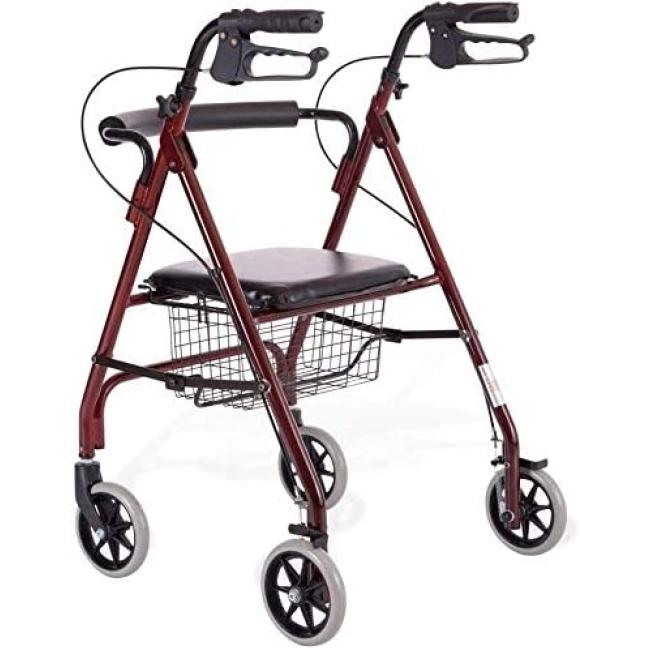 مشاية للتسوق بفرامل وسلة اربع عجلات لكبار السن مع مقعد قابل للطي وكرسي نقل بارتفاع قابل للتعديل