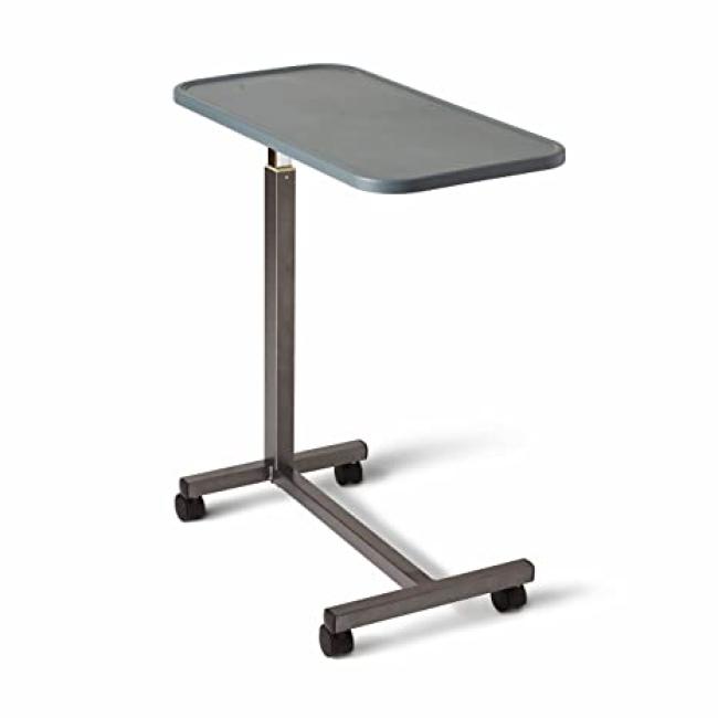 Medline - n طاولة سرير جانبية قابلة للتعديل مع عجلات ، رائعة للاستخدام في المستشفى أو في المنزل كصينية سرير ، سطح طاولة مركب