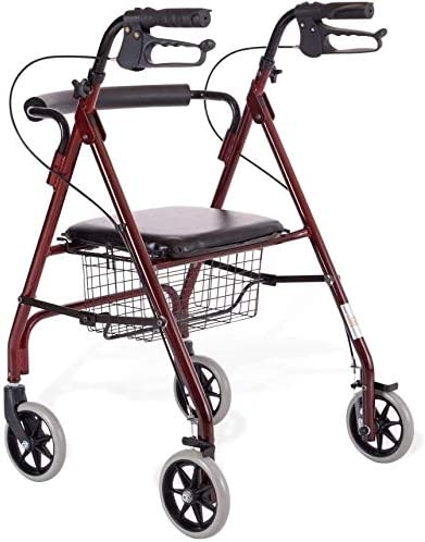 مشاية للتسوق بفرامل وسلة اربع عجلات لكبار السن مع مقعد قابل للطي وكرسي نقل بارتفاع قابل للتعديل